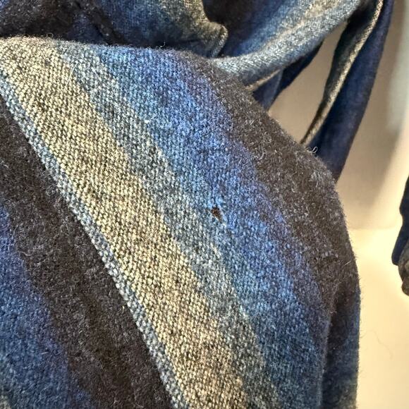 Pendleton Vintage Wool Robe Tie Waist Stripe Long Sleeve Blue Grey One Size - Picture 7 of 8